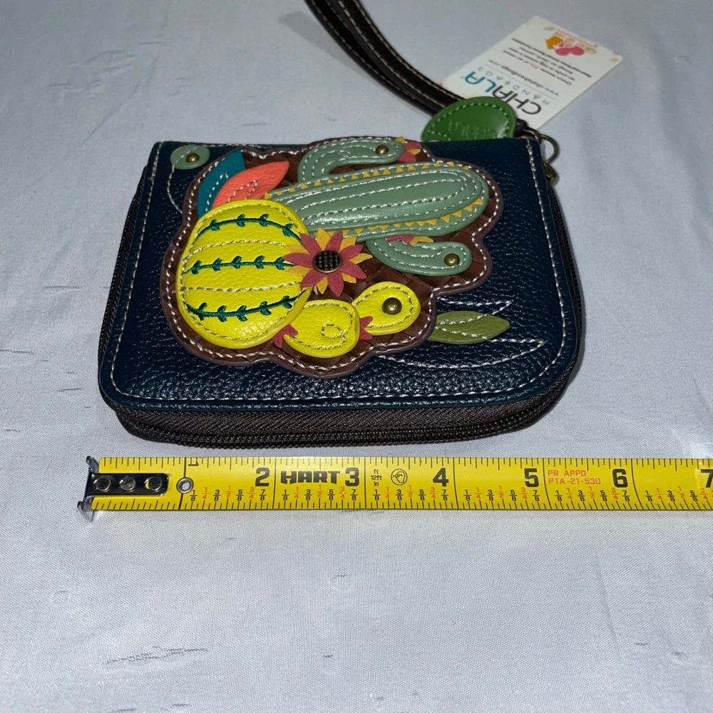 Chala Handbags Cactus Garden Zip Around Wallet Navy Blue Vegan Leather Wristlet
